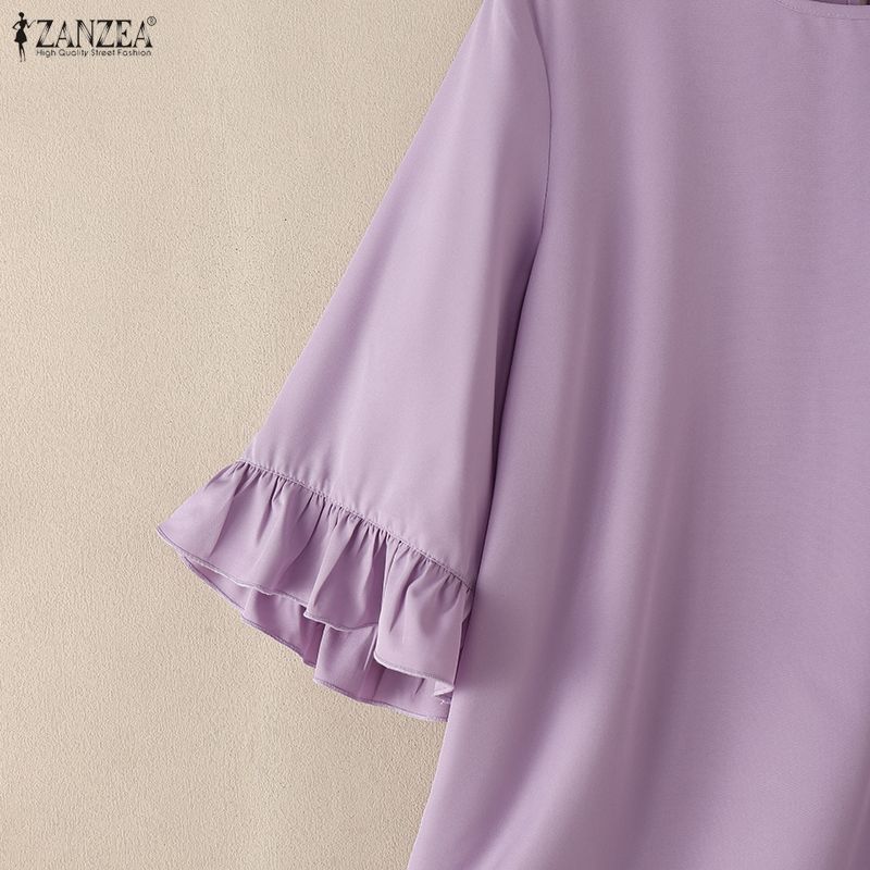 ZANZEA Camicetta casual da donna, girocollo, tinta unita, ampia, con maniche a 3/4