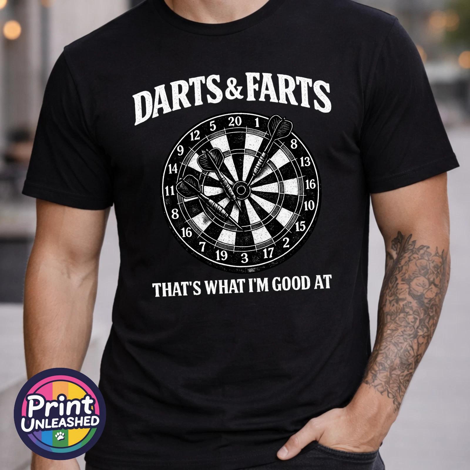 Darts & Farts Tee Mens Funny Darts T-Shirt Gift For Him S-2XL Fun Novelty Top L