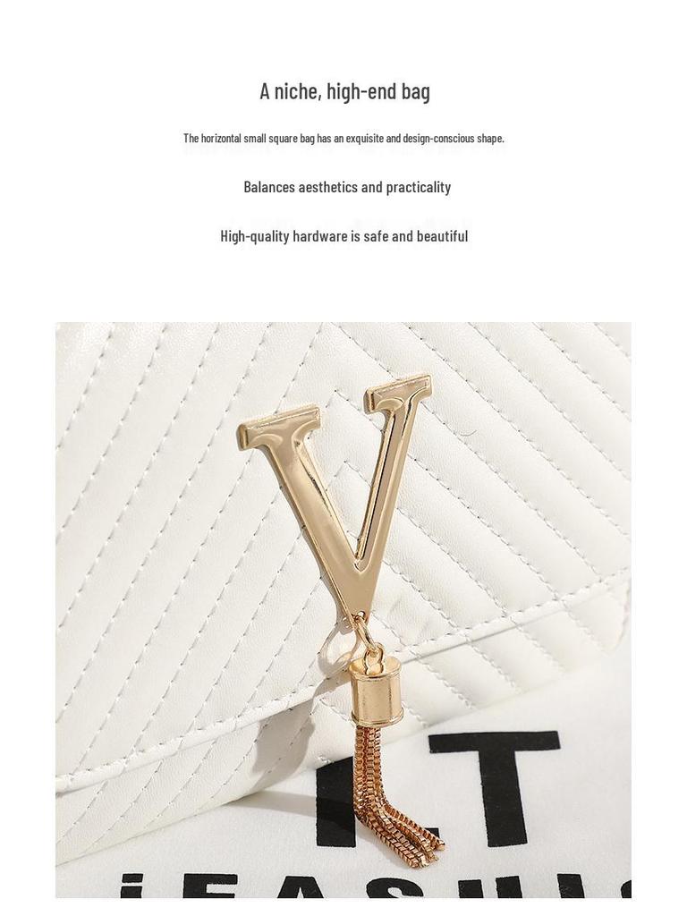Trendy Women's 2025 Striped Embroidered Tassel V-Shaped Crossbody Bag