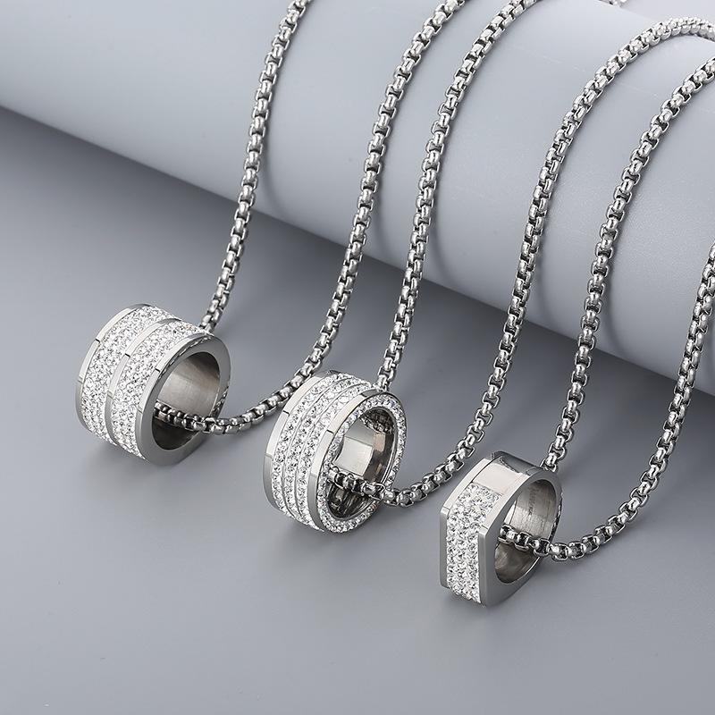 Punk Fashion Gold Color Zircon Pendant Neckalces Men Women Hiphop Titanium Stainless Steel Rhinestone Choker Necklace Jewelry