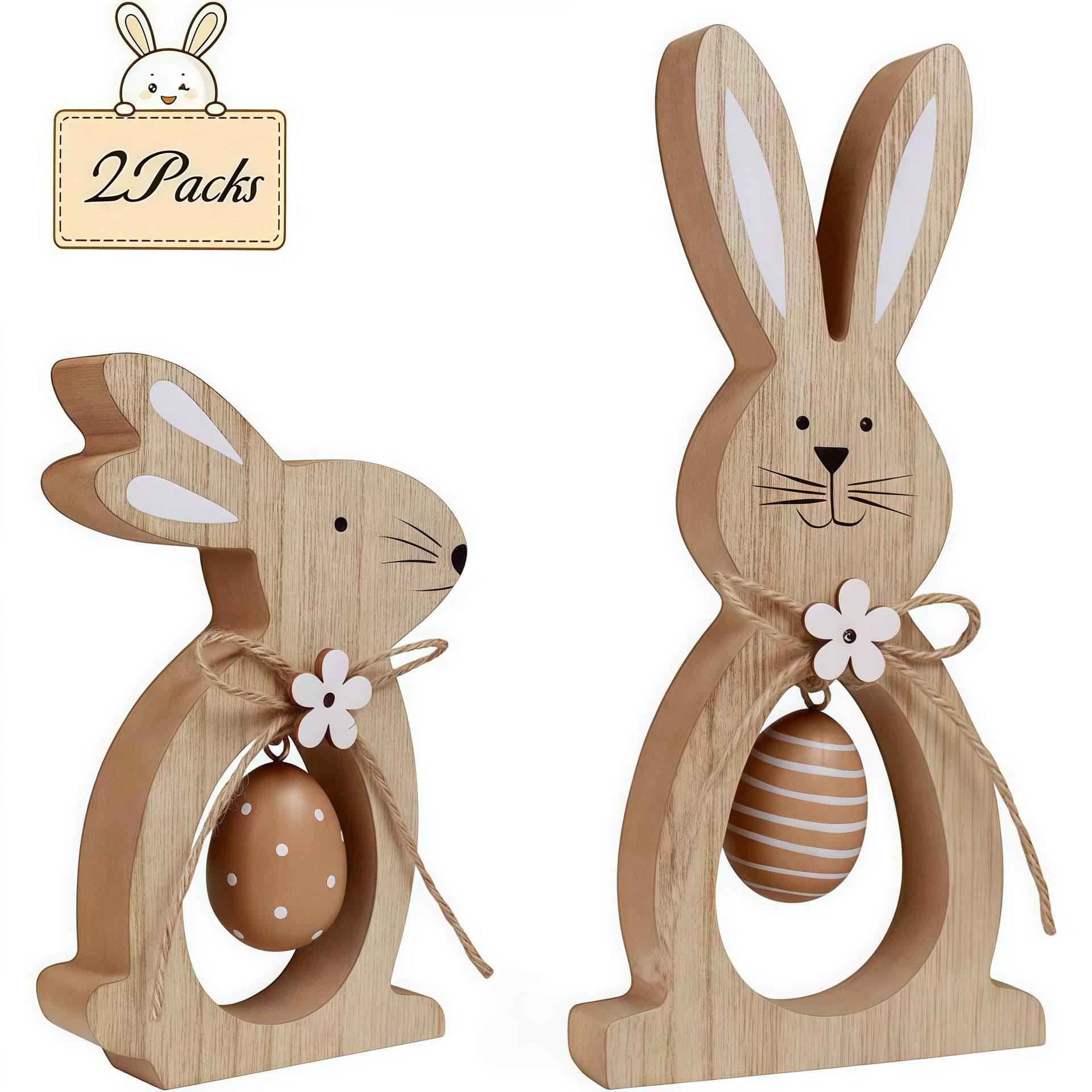 Деревянный пасхальный кролик и яйца Настольное украшение