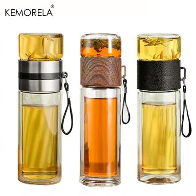 400mL Double-layer High Aesthetic Insulation Tea Water Separation Flower Tea Cup Portable Handheld Filter Screen Transparent Cup