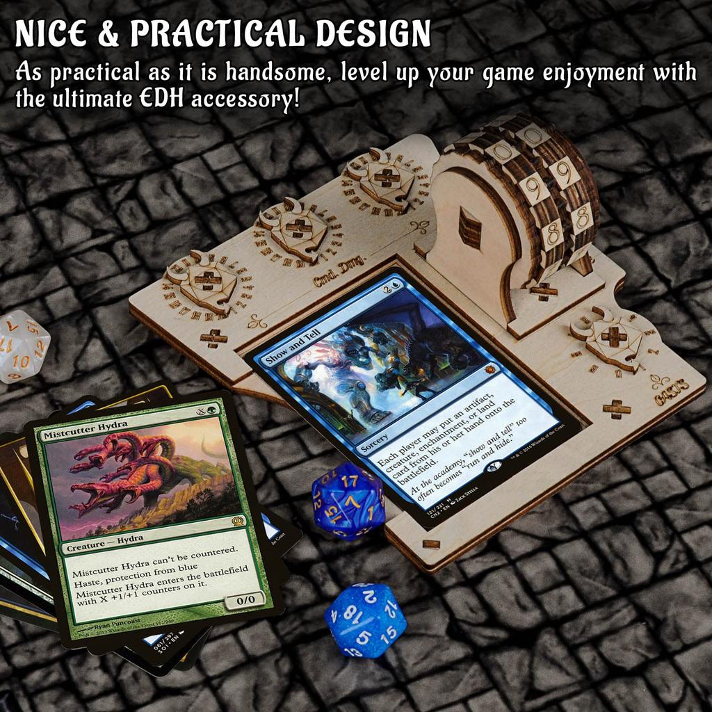 Commander EDH Command Zone Tray with Life Counter, Wooden, Compatible with Magic the Gathering (MTG)