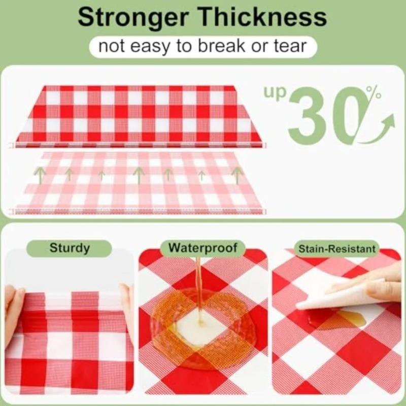 Rectangular Red Plaid Disposable Plastic Tablecloth, Waterproof Oilproof Table Cover for Outdoor Picnic, Kitchen, Holiday & Birthday Party Decoration