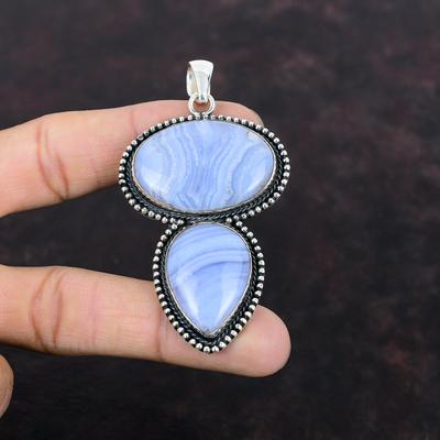 Blauer Spitze Achat Anhänger 925 Sterling Silber Anhänger Einzigartiger Edelstein Schmuck Vintage Anhänger Handgefertigter Schmuck Geschenk für Braut Erstaunlicher Anhänger