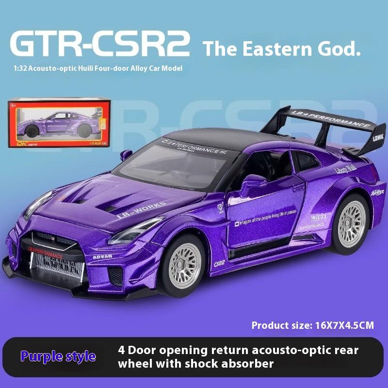 1/32 Scale Skyline Nissan GTR-CSR2 Alloy Sports Car Diecast Metal Model Sound & Light Toy Collect Display Ornament Gift for Boys