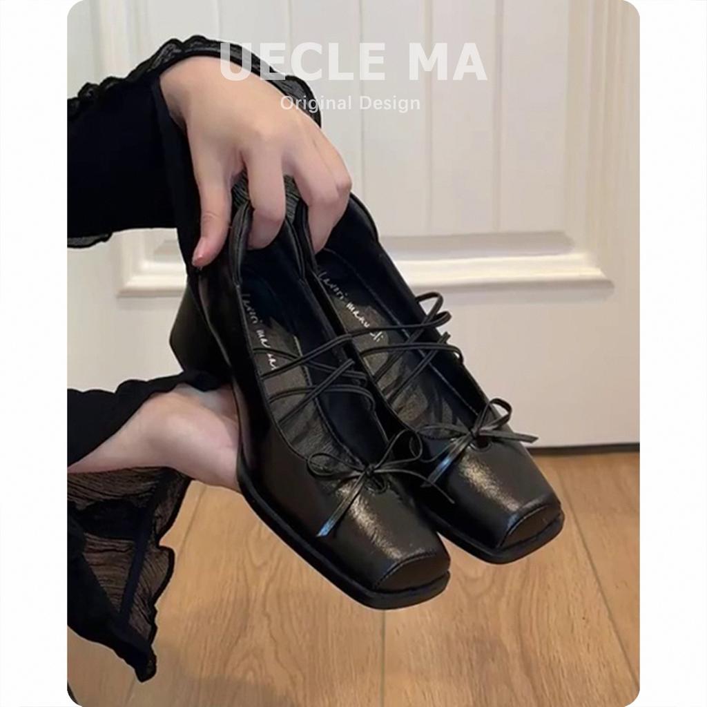 Sheepskin~ French single shoes women's thick heels are beautiful and not tired of high heels ballet shoes retro bow Mary Jane shoes