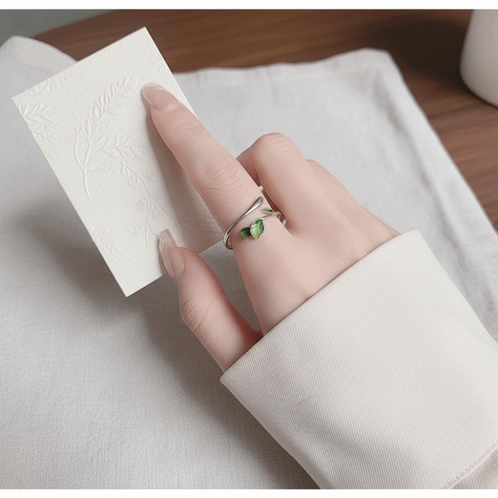 Adjustable Leaf Opening Ring Oil Drop Women's Ring Fashion Enamel Leaf Ring  Women