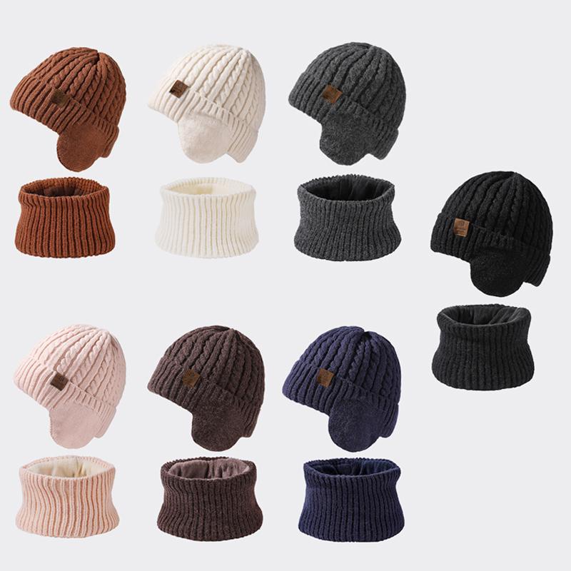 Winter Men's Women's Knitted Hat Scarf Two-piece Twist Ear Protection Warm Cap