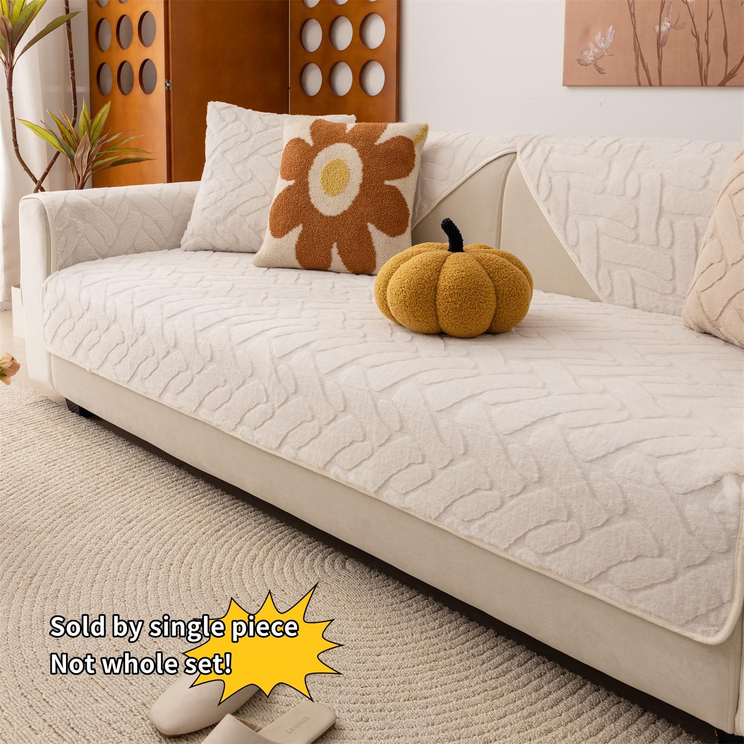 

1 шт., искусственный мех кролика, теплый зимний чехол для дивана, имитация чехлов для дивана вровень с поверхностью для декора гостиной, противоскользящий чехол для подушки 70*70cm белый