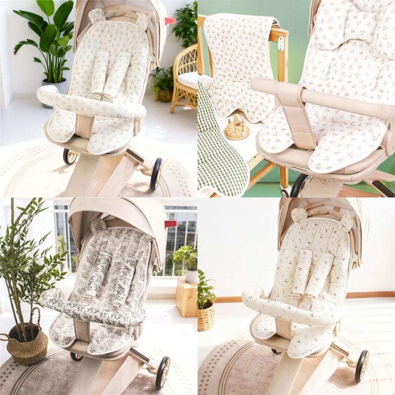 Doublure de siège pour poussette bébé avec motif imprimé Coussin de siège de landau Ensemble de coussinets pour accoudoir de siège-ceinture Accoudoir Coussinet Doublure de poussette