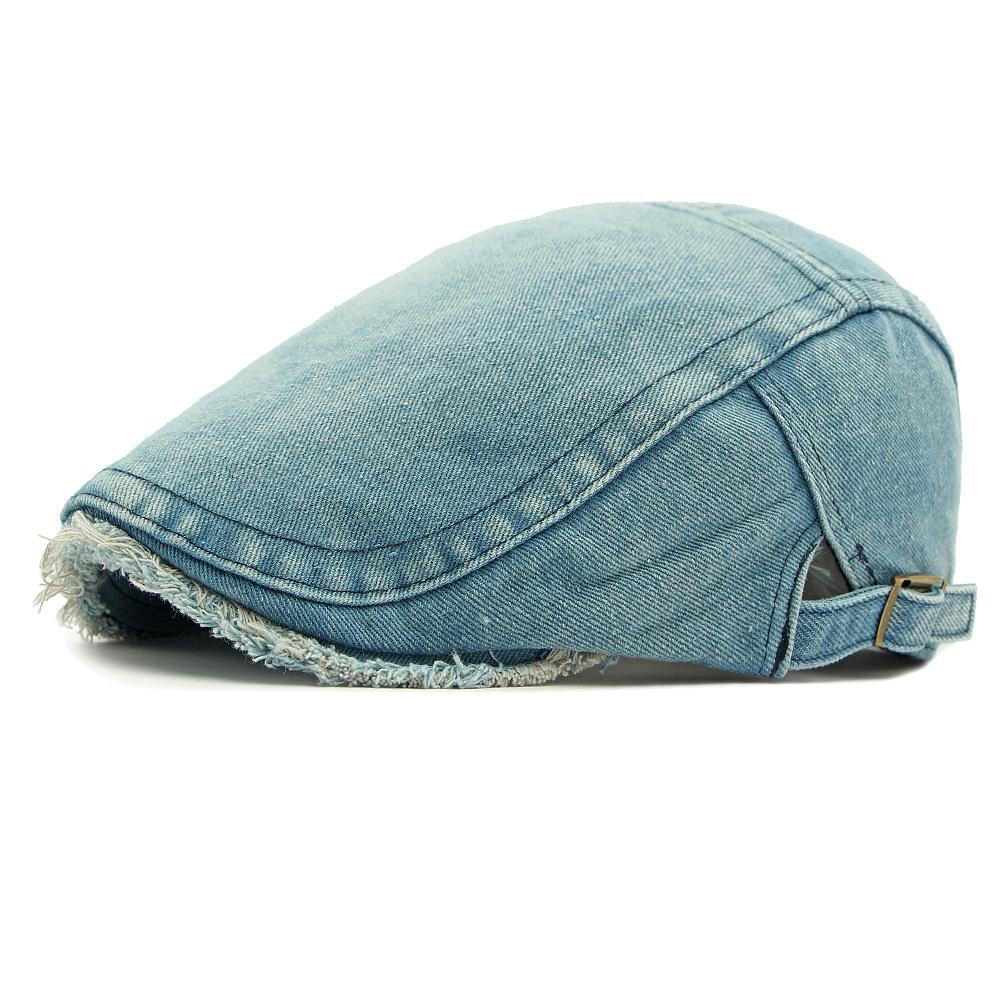 Four Seasons Denim Beret Women's Peaked Cap British Vintage Men Forward Cap