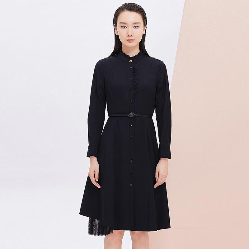 

JESSIE Elegant Ruffle-Collar Mesh Panel Dress XL