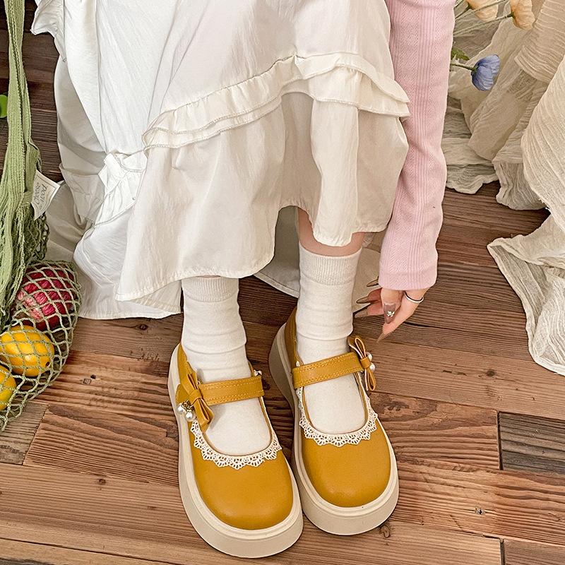 French ballet style white round head thick sole shallow mouth single shoes women's summer 2025 new with skirt height increase Mary Jane shoes