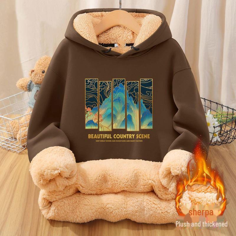 National Trend Men's Velvet Hooded Sweatshirt - Thickened, Warm Lambskin Jacket for Fall/Winter 2022, Youthful and Stylish.