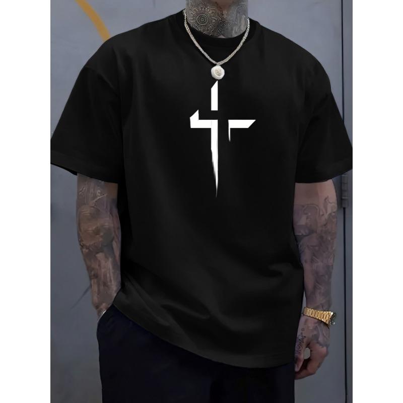 Sommer Herren 100% Reine Baumwolle Lässig Locker Übergröße Kreuz Kreativ Bedruckt Sportlich Bequem Rundhals Kurzarm T-Shirt