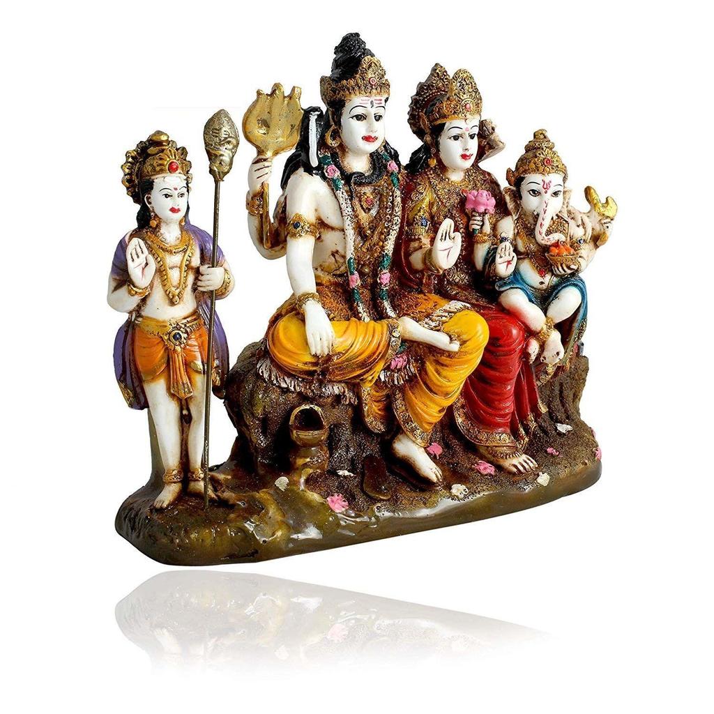 Hand Carved God Shiva Family Resin Statue Idol Sculpture Multicolor | Height 7 Inch/Religious Puja Item-Showpiece