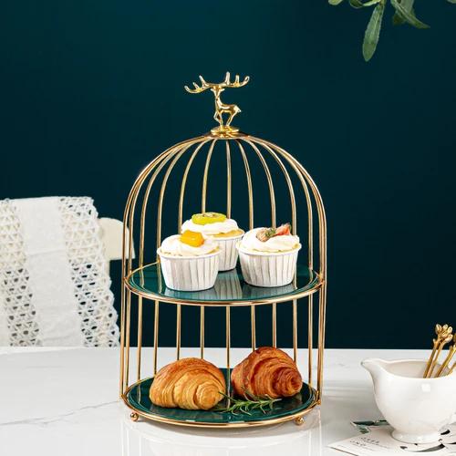 Wrought Iron Ceramic Cake Stand Multi-layer Fruit Plate Snacks Tray Dessert Plate Cake Pan Elk Display Stand Decorative Plates