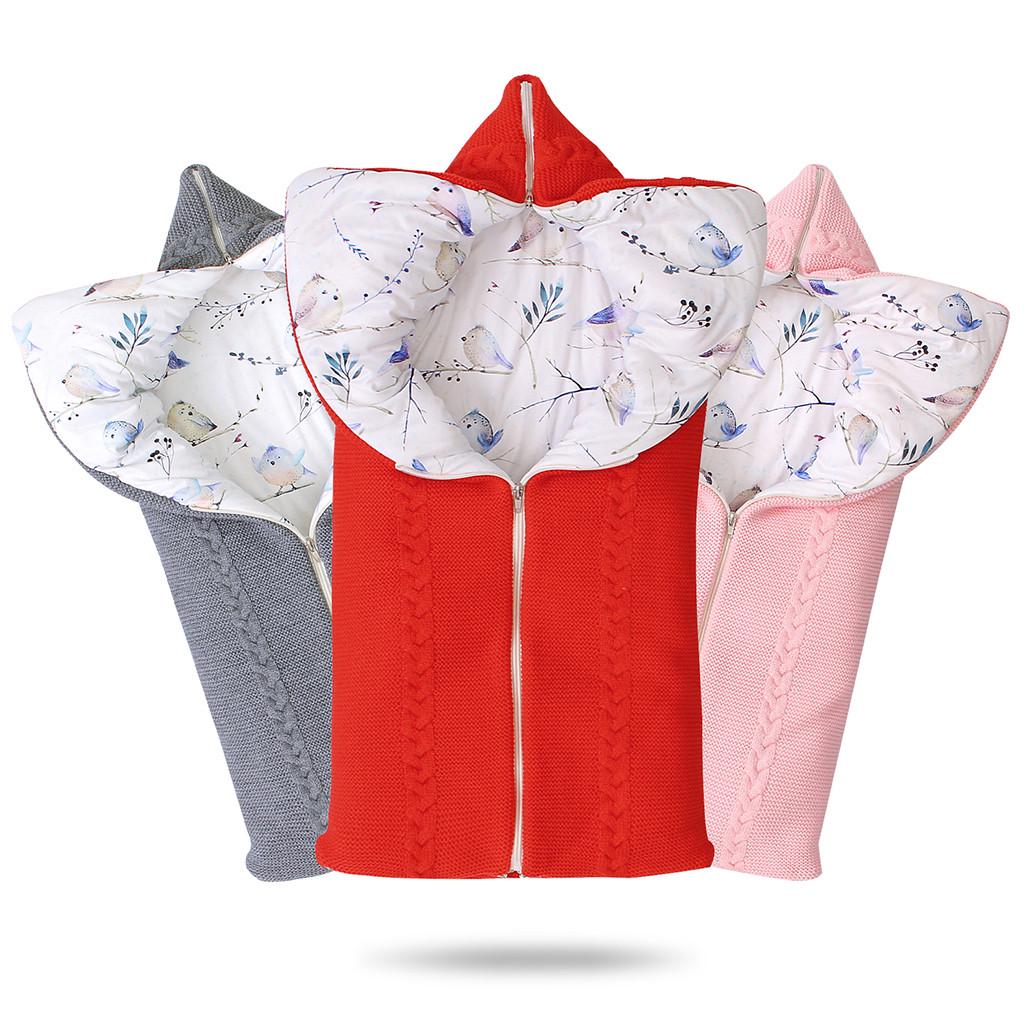Winter Newborn Baby Warm Cartoon Knitt Swaddle Hooded Stroller Wrap Sleeping Bag