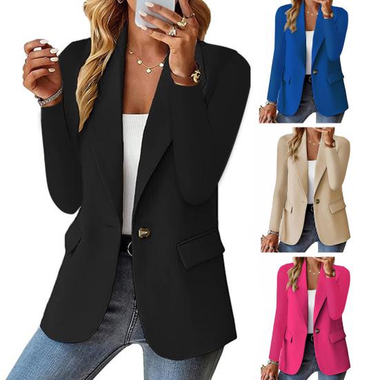 Damen Business Anzugjacke Revers Langarm Einknopf Anzugjacke mit Taschen Einfarbig Lockere Passform Business Oberbekleidung Arbeitskleidung