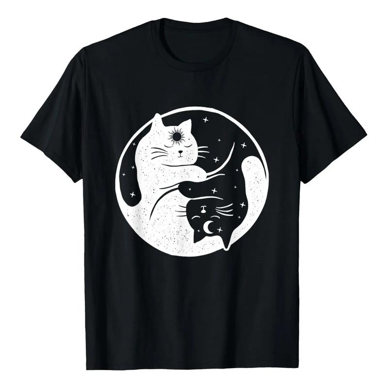Camiseta Con Dise?o De Gato, Sol Y Luna, Gatito Durmiendo, A S