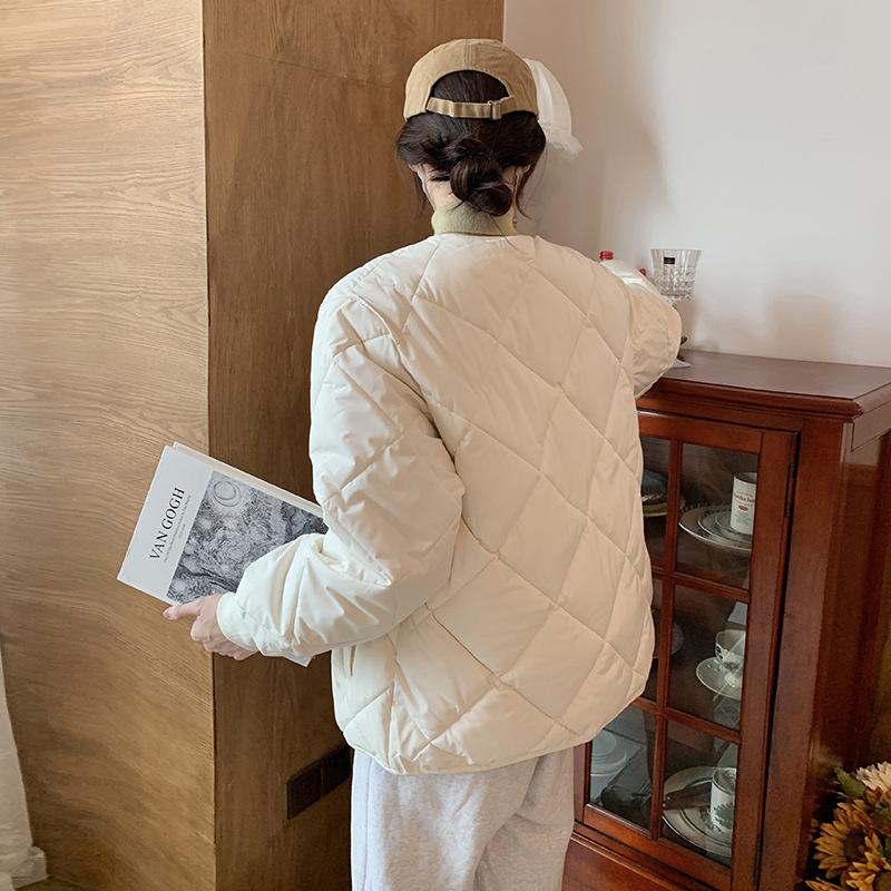 2025 Autumn and Winter New Down Cotton Jacket Women's Short Hong Kong Style Diamond Plaid Light Cotton Jacket Loose Padded Jacket Jacket