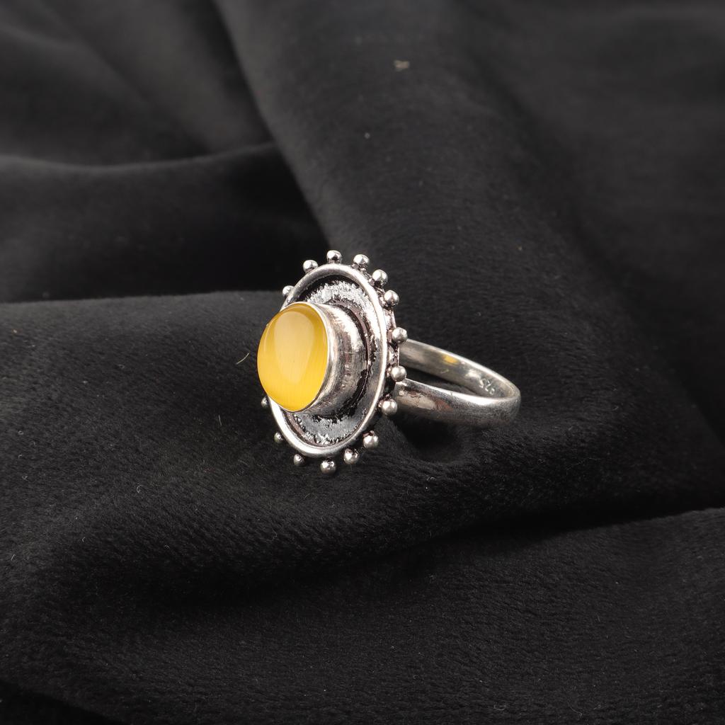 Yellow Cat's Eye 925 Sterling Silver Ring, Handmade Gorgeous Silver Jewelry, Statement Ring Cat's Eye Gemstone Jewelry For Gift