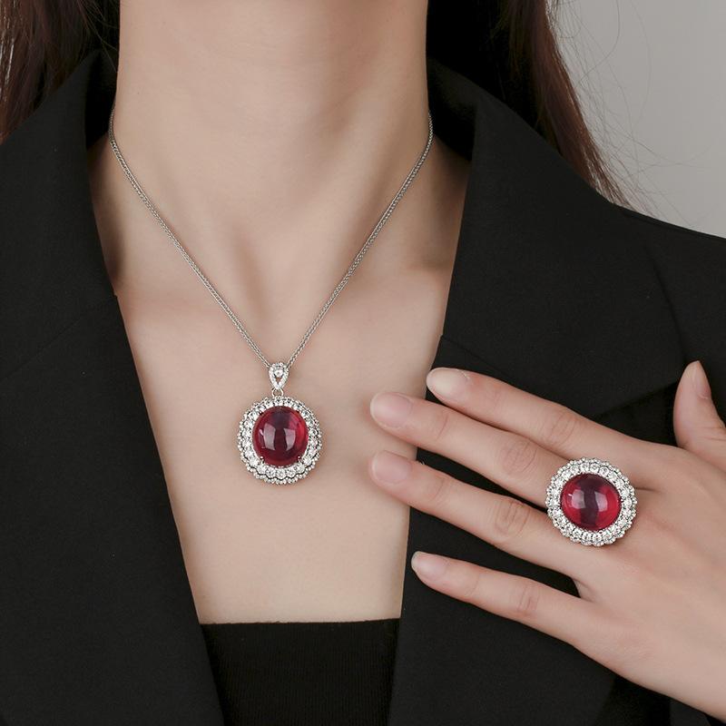 Popular Jewelry Ice Species Fluorescence Simulation Red Corundum Hexagram Star Light Set Main Stone 18 * 20