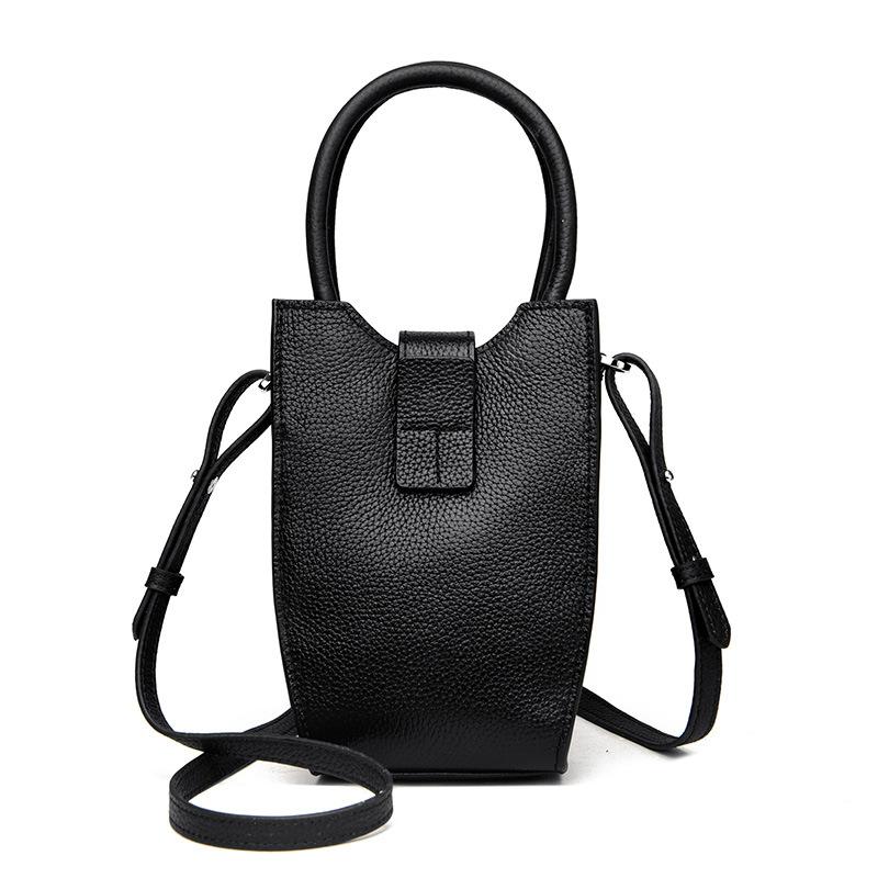 Leather women s bags, new trendy fashion handbags, high-end small bags, shoulder messenger bags, mobile phone bags. чёрный