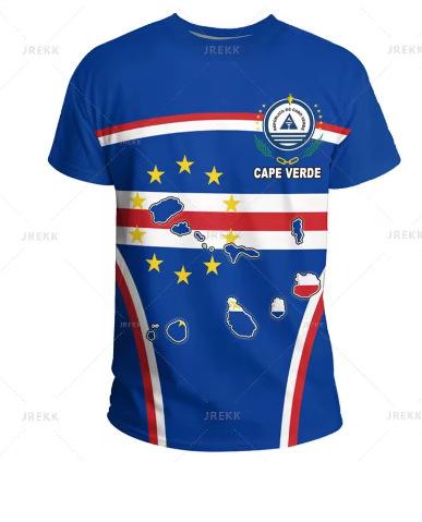 Fashion Women's T-Shirt Recomof Cabo Verde Flag Map 3D Printed T-Shirt Badge Graphic T-Shirt Men