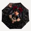 1pc Wednesday & Enigmatic Crow Cartoon Umbrella, Portable 3-Fold Compact Umbrella, Suitable for Camping, Hiking and Travel, Ideal Easter Birthday