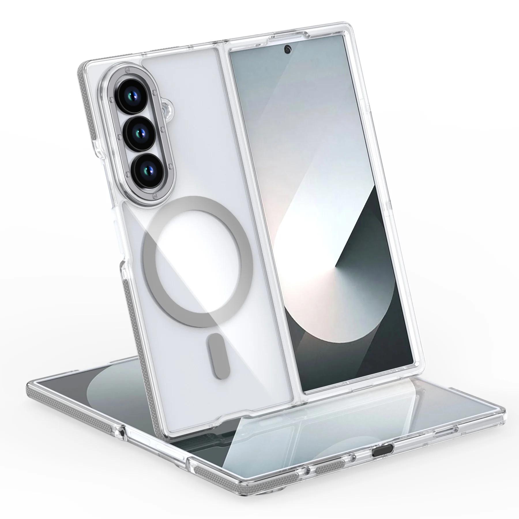 

Для Samsung Galaxy Z Fold 7 Чехол Жесткий Прозрачный Magsafe Магнитная Беспроводная Зарядка Защитный Чехол для Z Fold 7 6 Чехол для Телефона Galaxy Z Fold6 серый