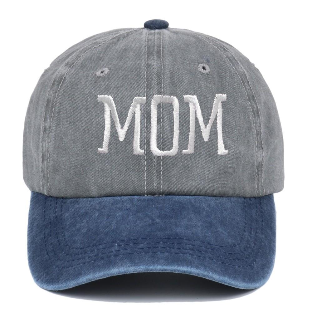2pcs/set Adjustable Couple Mom Dad Baseball Cap Two-Tone Dad Hat Baseball Hats For Man Women MOM Grey