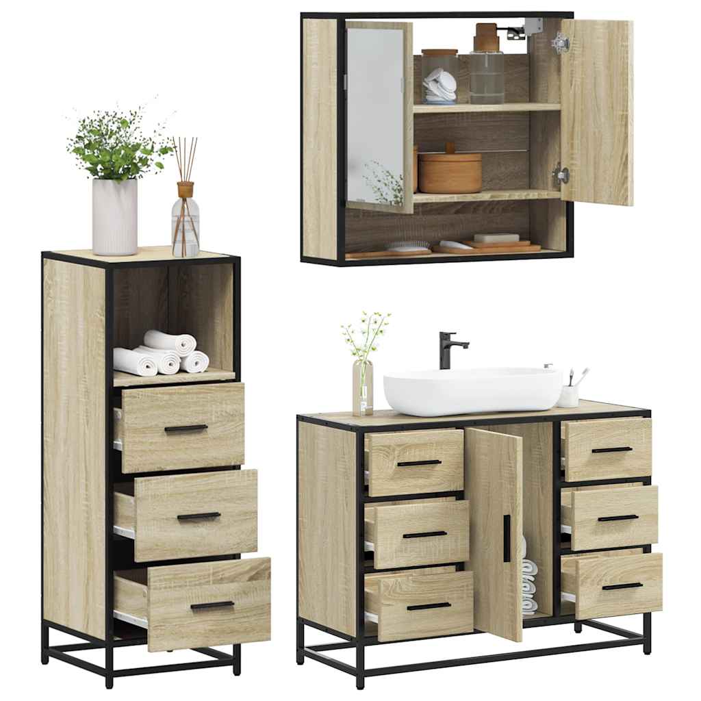 3 Piece Bathroom Furniture Set Sonoma Oak Wood Based Material