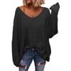 Womens V-Neck Loose Long Sleeve Knit Sweater Winter Casual Home Outfit