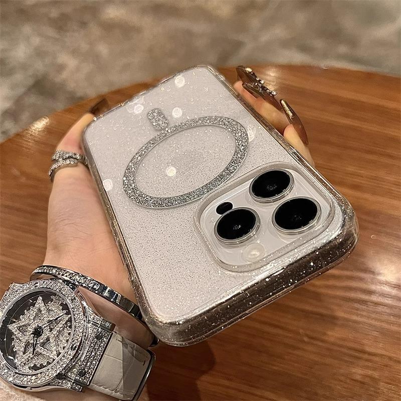 Luxury Glitter for Magsafe Magnetic Phone Case for 17 16 15 14 12 13 15 Pro Max Plus 17 Air Wireless Charging Soft Cover