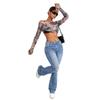 Women's Blue Vintage Stretch High-Waisted Slim Fit Ripped Flared Jeans