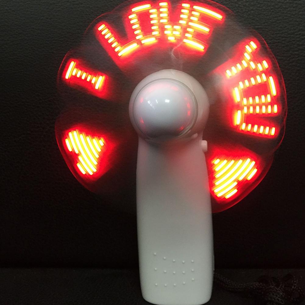Portable Mini Led Handheld Fan With Flashing Characters “I Love You”Desktop Cooling Led Handheld Flashing Fan
