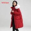 Yaya Women's Mid-length Over-the-knee Down Jacket with Fox Fur Collar