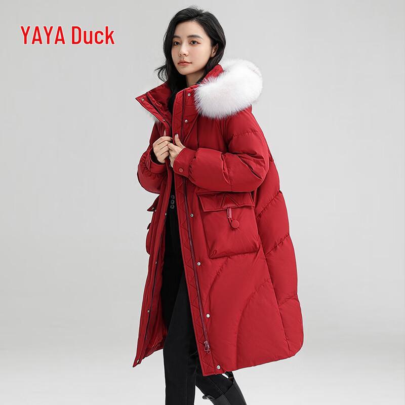 

YAYA Women s 2024 Long Down Jacket with Faux Fur Collar S