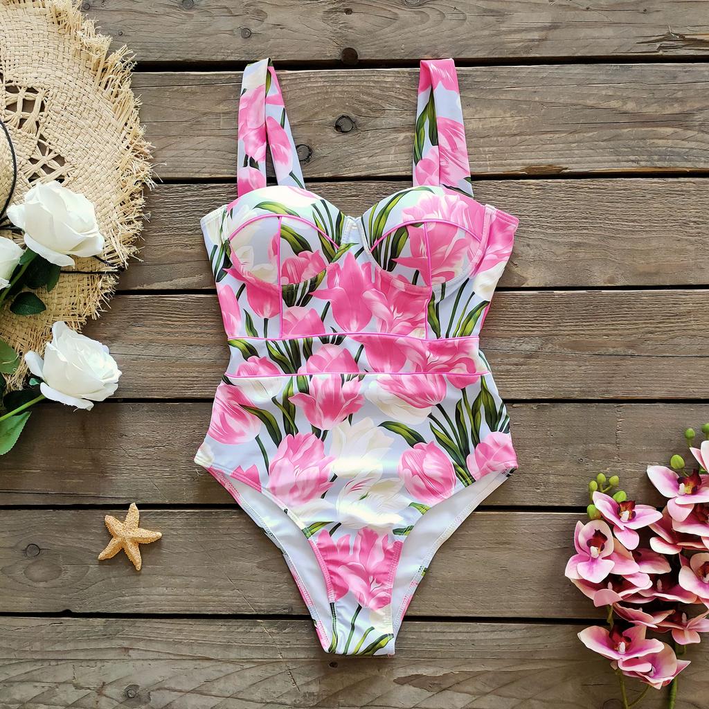 New Sexy One Piece Swimsuit Women Swimwear Cut Out Bathing Suit Summer Push Up Monokini Print Swim Suit  Beach Wear Female