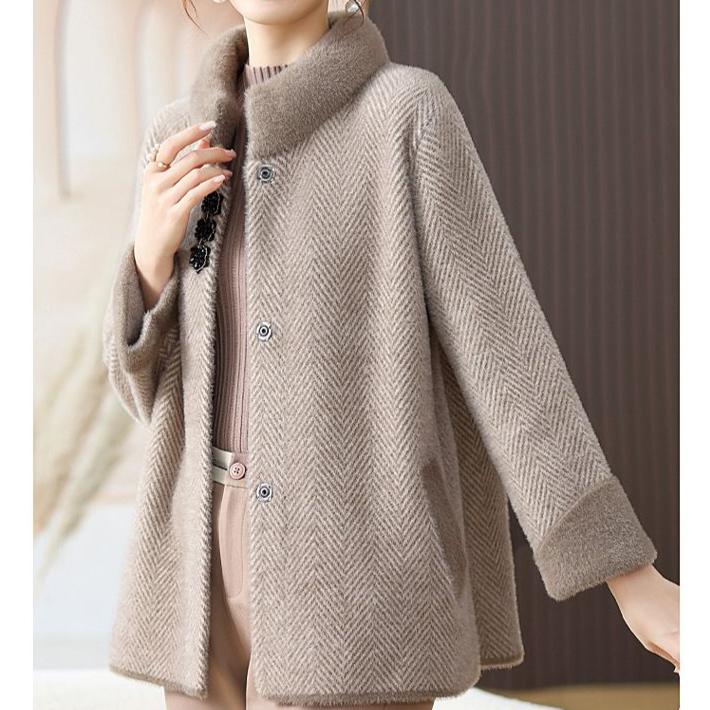 Autumn Winter Women's Mink Fleece Jacket Thick Warm Knitted Plush Cardigan Coat Short Knitted Cardigan Top
