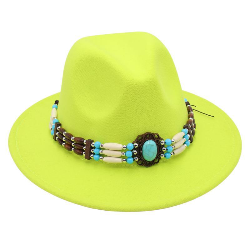 Turquoise Ethnic Style Top Hat, Foreign Style Jazz Hat, Retro Felt Hat, Spanish Temperament Plush Woolen Hat