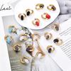 Classic Fashion Natural Stone Round Bead Hoop Earrings Woman Turquoises 3.0mm Thick Stainless Steel Ear Buckle Earrings Jewelry