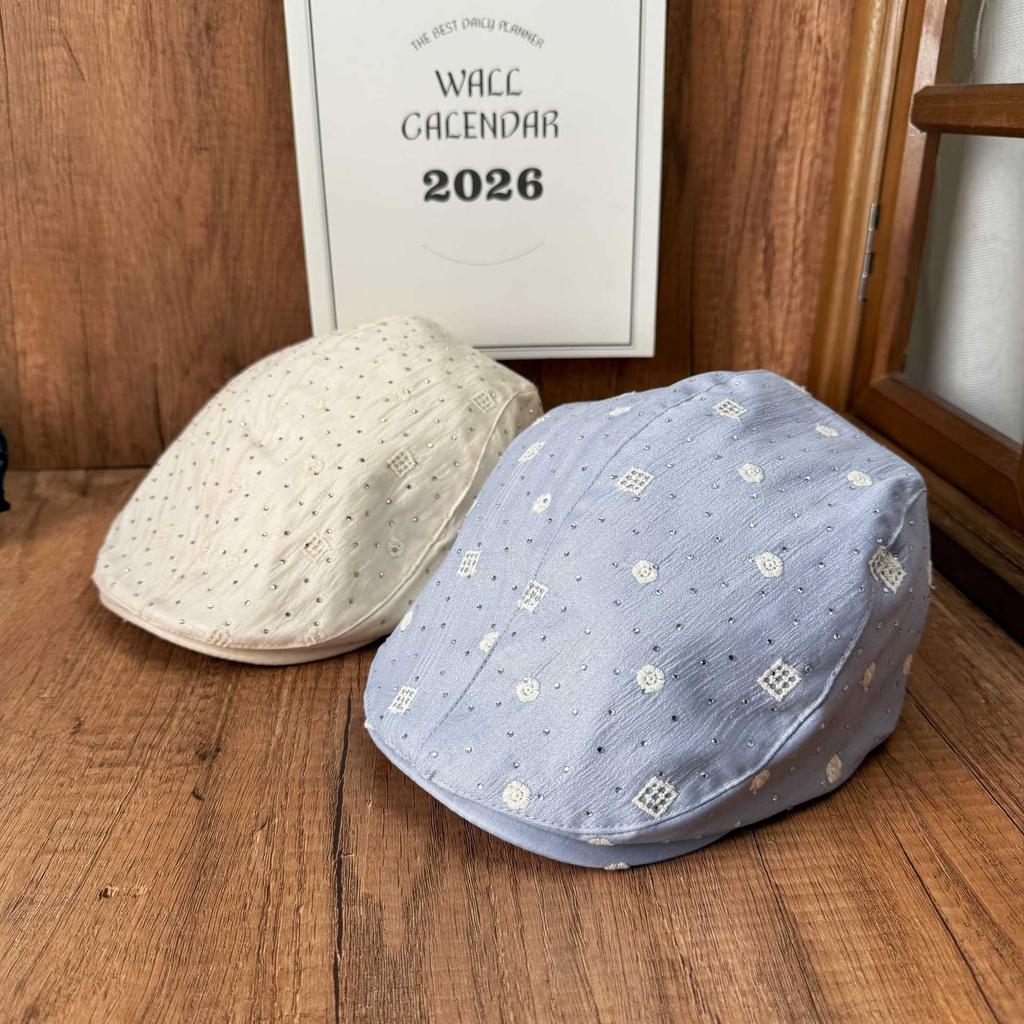 Niche design sense embroidery hot diamond painter hat women's retro forward hat temperament fashion hat daily wear newsboy hat