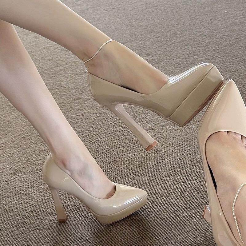 Super High Heel Women Shoes High Quality Patent Leather Hig Heeled Single Shoes Temperament Pointed High Heels Women Dress Pumps