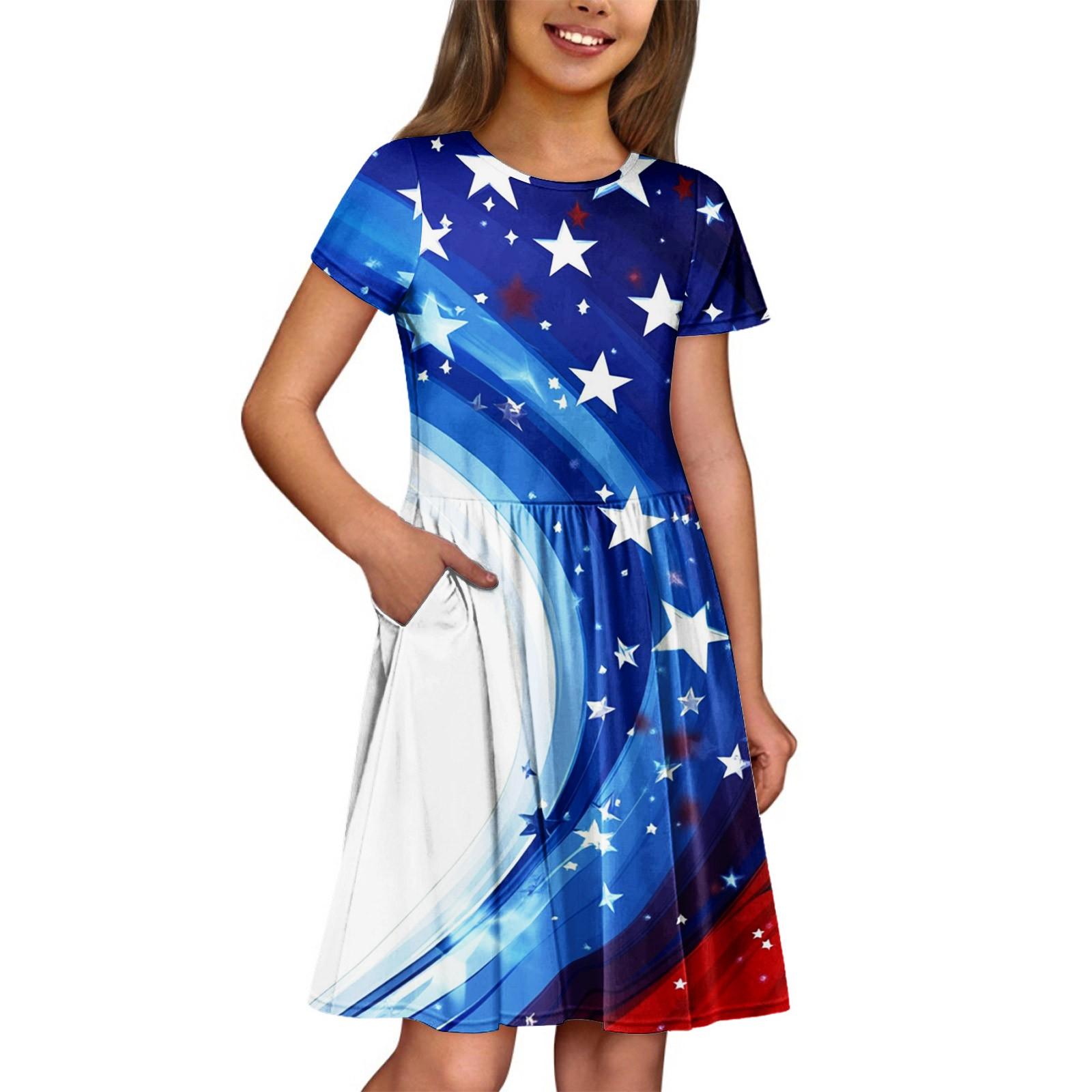 

Дівчинка Літня Сукня Однотонна та з Принтом Сукня без Рукавів з Кишенею Повсякденна Сукня з Коротким Рукавом для Вечірки 160