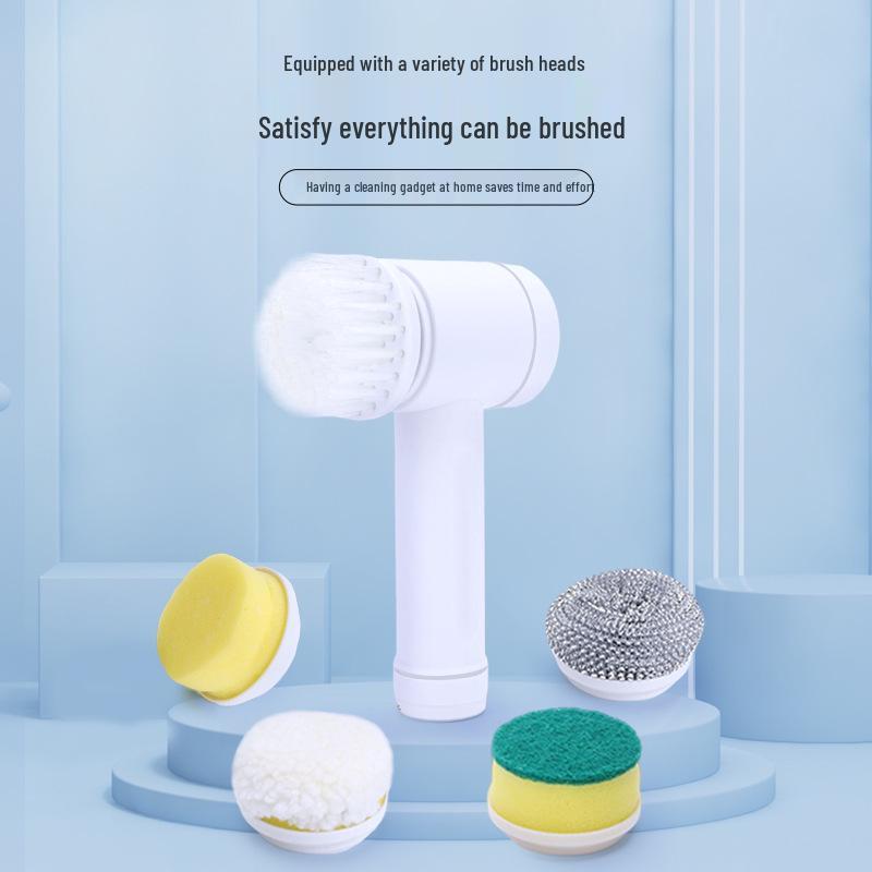 Cross-Border Waterproof Wireless Cleaning Brush for Kitchen & Bathroom - Portable, Multi-Functional, with Replacement Heads.