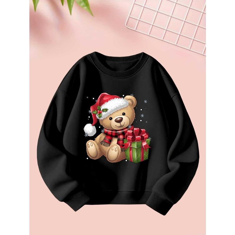 2025 9 29 Christmas Bear Girls Autumn and Winter Fashion Sweatshirt Creative Christmas Elements Casual Long Sleeve Sweatshirt Round Neck
