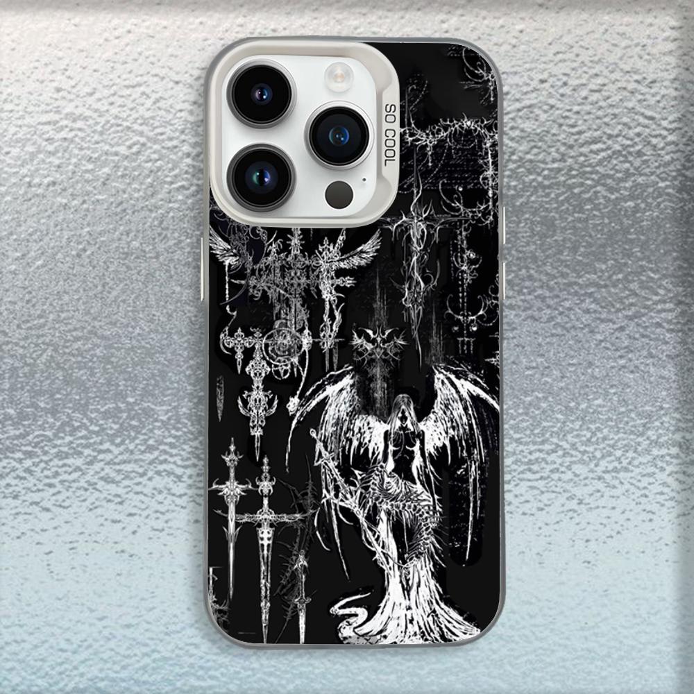 

Cyber Sigil Cross Line Phone Case For iPhone 16,15,14,13,12,11,Mini,Pro,MAX White Matte Shockproof Cover iphone15plus